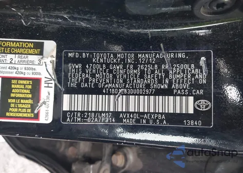 2013 Toyota Avalon Hybrid Limited from USA, damaged, VIN 4T1BD1EB3DU002977